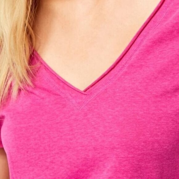 Free People ✦ Bright Pink Button-Down Top ✦ Flutter Sleeves V-Neck Sheer Stripe - Picture 6 of 10